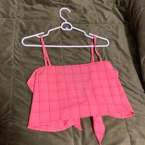Urban Outfitters- Pink Plaid Tie-Back crop top